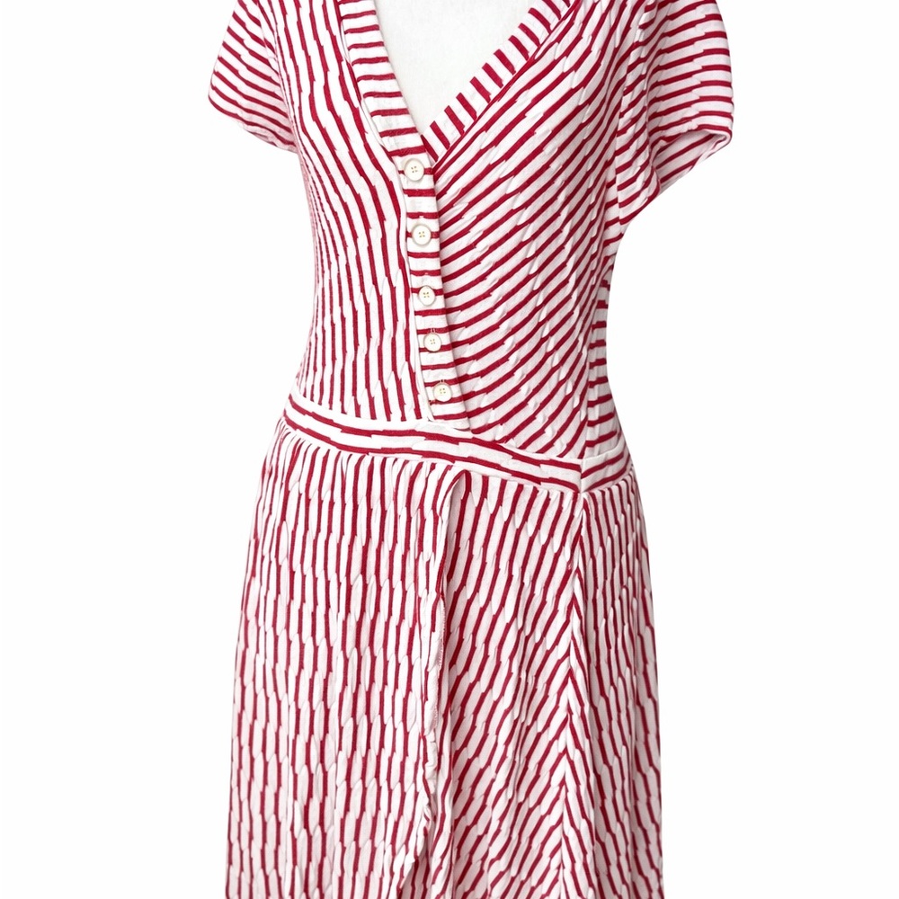 Maeve Anthropologie Striped Dress Red White Midi Split Skirt L Parisian Style